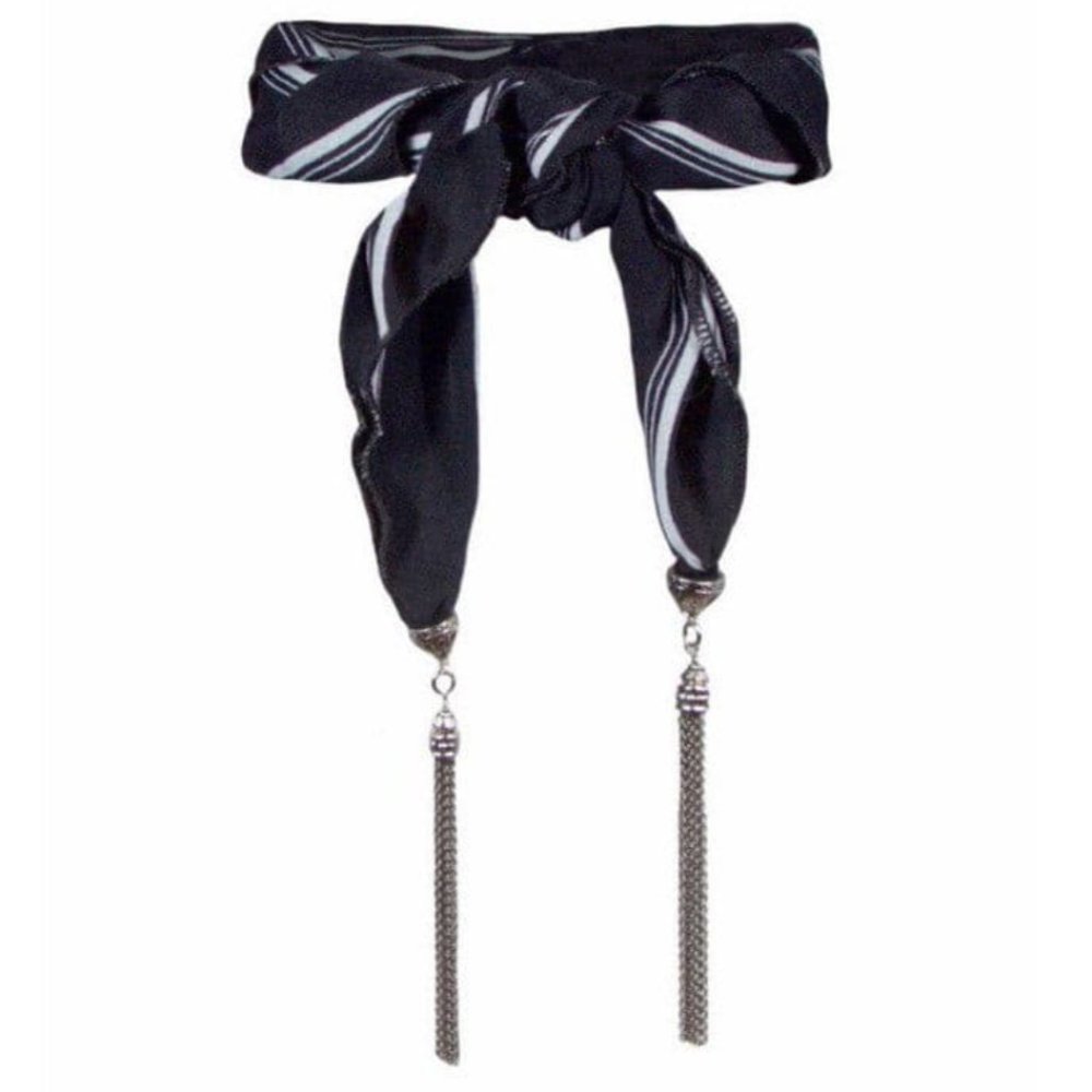 Navy Neck Scarf With Silver Tassel